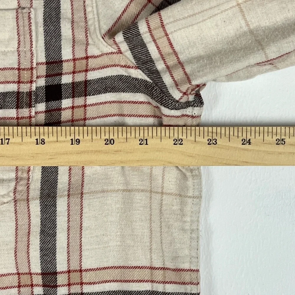 Old Navy Mens XL Double Brushed Flannel‎ Shirt Plaid Cream Brown Long Sleeve